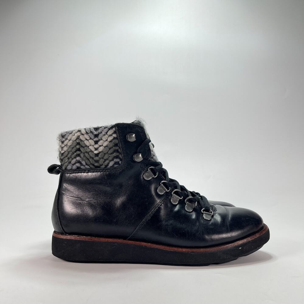 Bionica Nordic Black Leather Chevron Knit Casual Ankle Boots Women's Size 6.5M